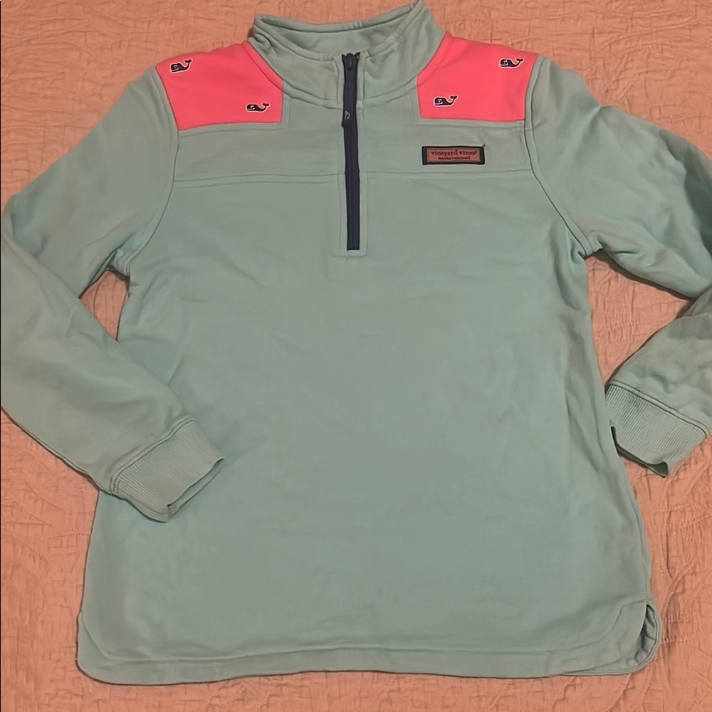 Vineyard Vines Mint and Pink Pullover